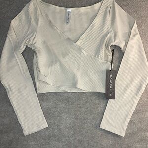 Kimberly C Women's Cream Wrap Top, small